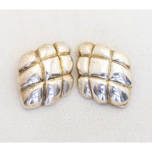 Vintage Silver Tone Crisscross Diamond-shaped Large Clip On Earrings - A18